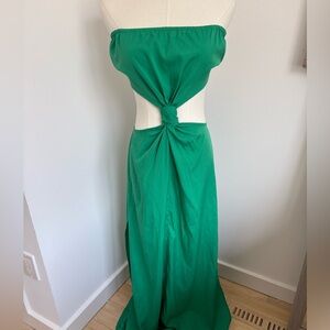 ASOS Green Ruched Cut Out Halter Gown
